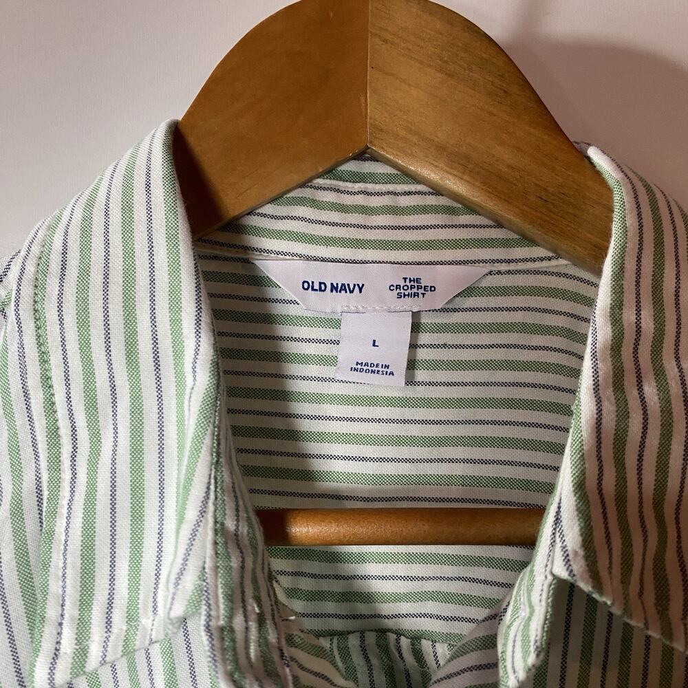 Old Navy The Cropped Stripped Cotton Shirt Large Preppy Relaxed Boxy Fit - Picture 4 of 7